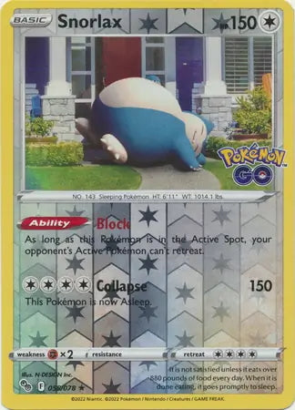 Pokémon Go Snorlax #55/78 reverse holo